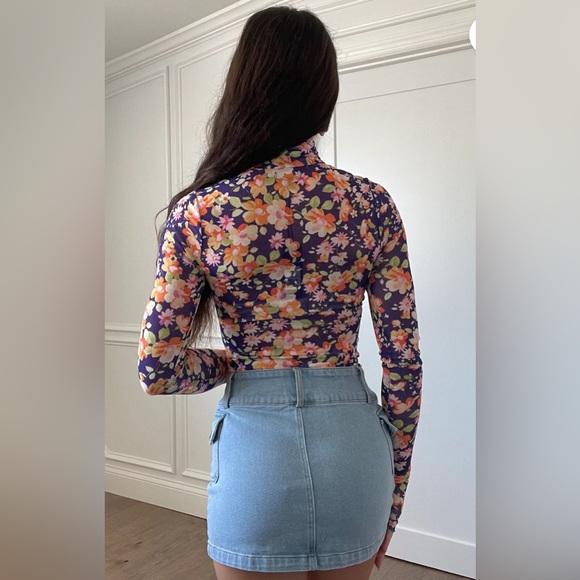 AFRM Zadie Turtleneck Mesh Top Purple/Orange Blossom Sz XL NWT - Picture 4 of 7